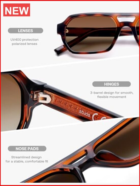 TR90 Polarized Aviator Sunglasses Retro Rectangle Shades UV400 main image 7